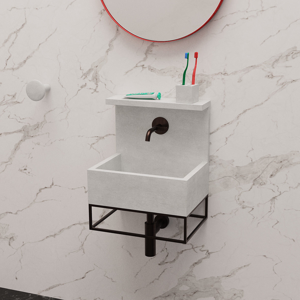 Akin Mini concrete bathroom basin with Wireframe support frame