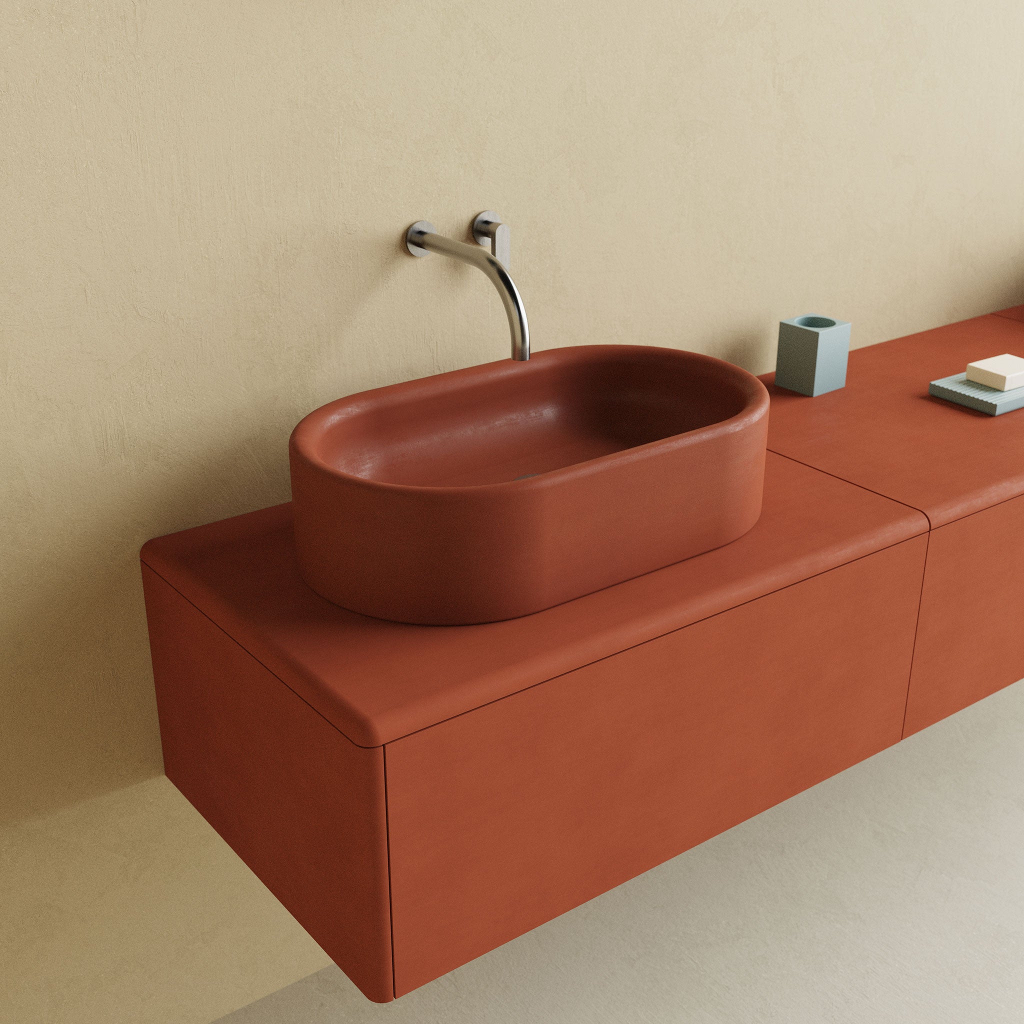 Arica concrete vanity basin with Zia bathroom cabinet