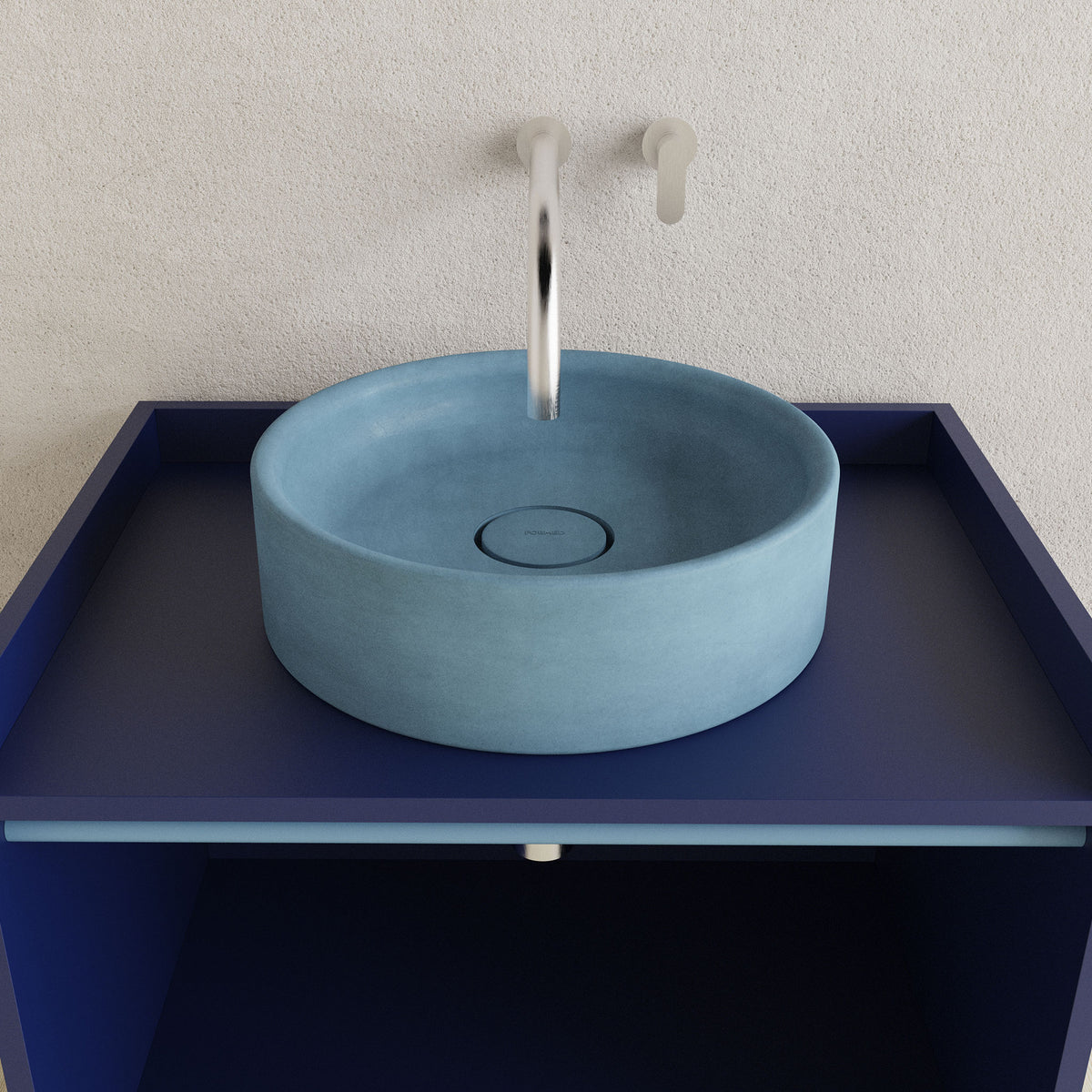 Ilka round concrete vanity basin with integrated waste and concrete cover