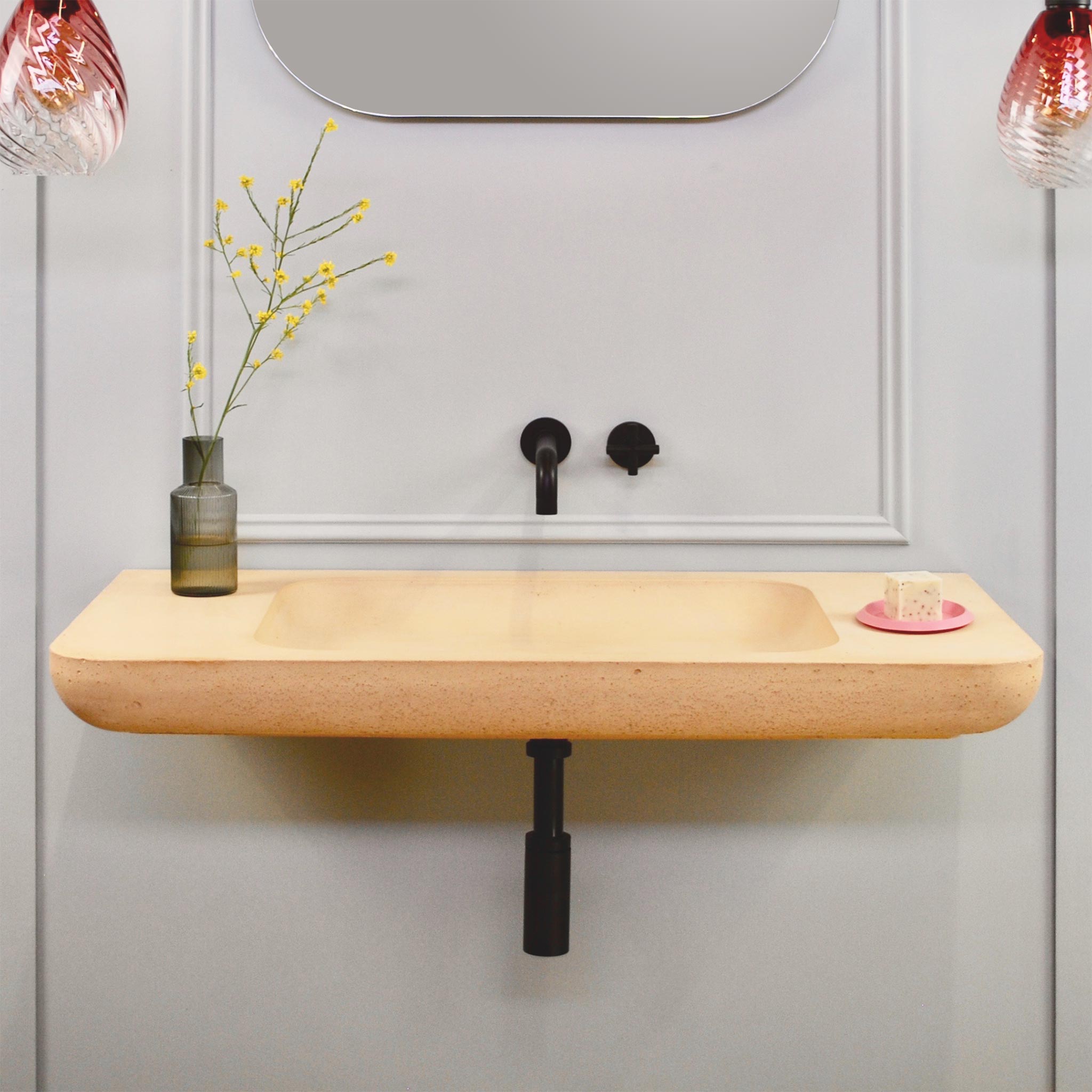 Lola curved concrete vanity basin with shallow bowl and generous vanity surface