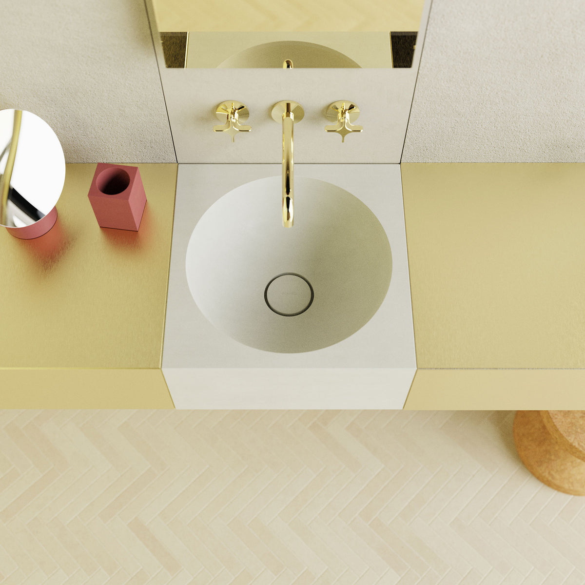 Olla modular concrete bathroom basin with integrated pop-up waste