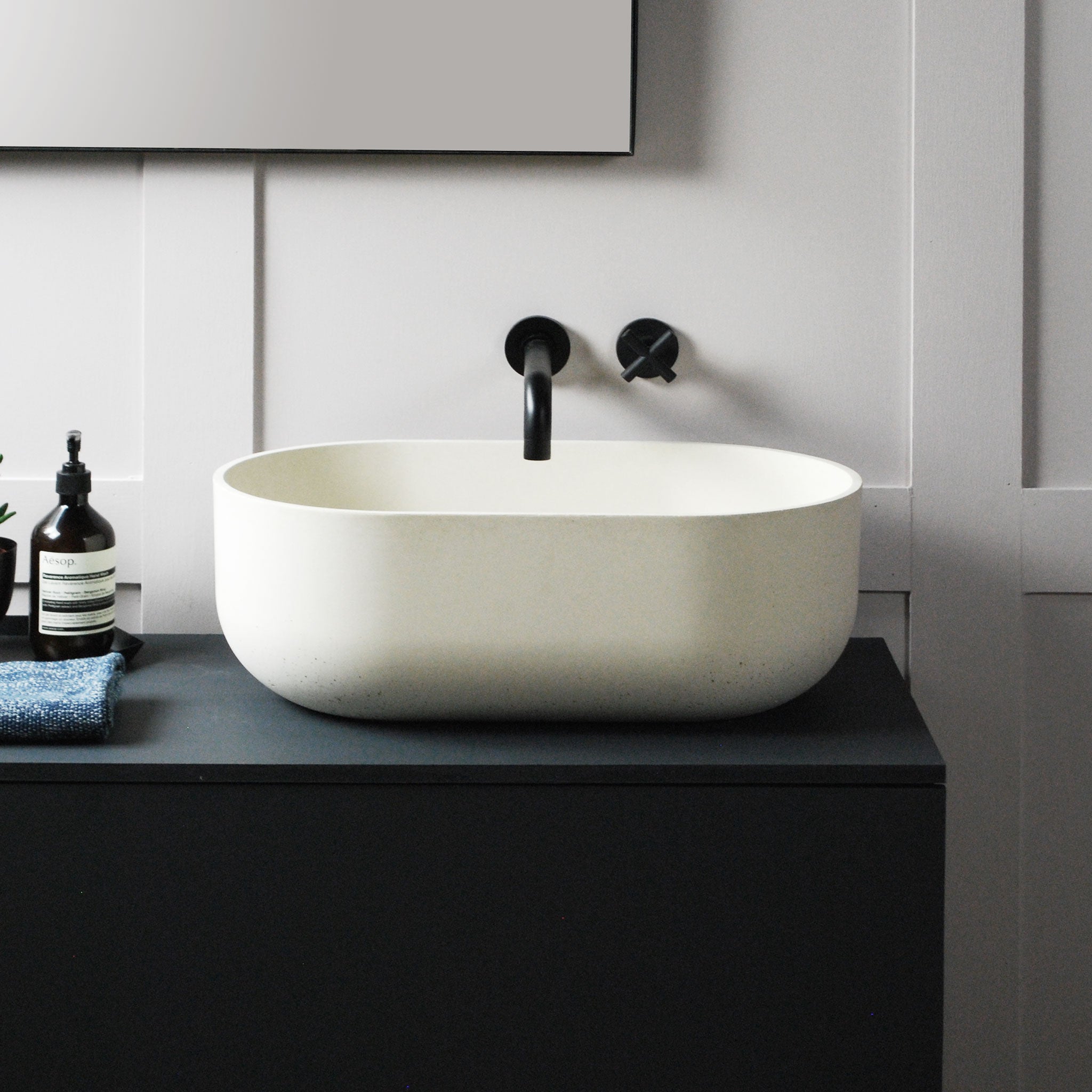 Oyin Pill deep curved concrete vanity basin