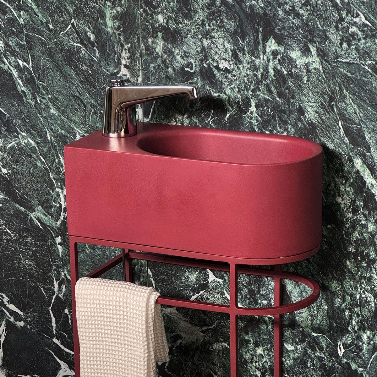 Arch Mini concrete bathroom basin with Wireframe support frame