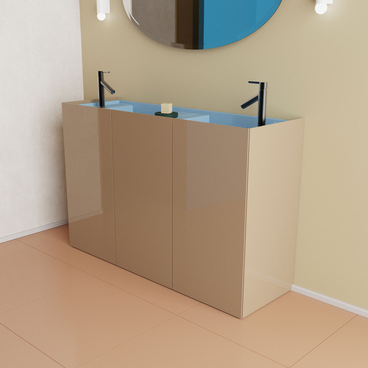 Bora lacquered bathroom cabinet with concrete vanity basin