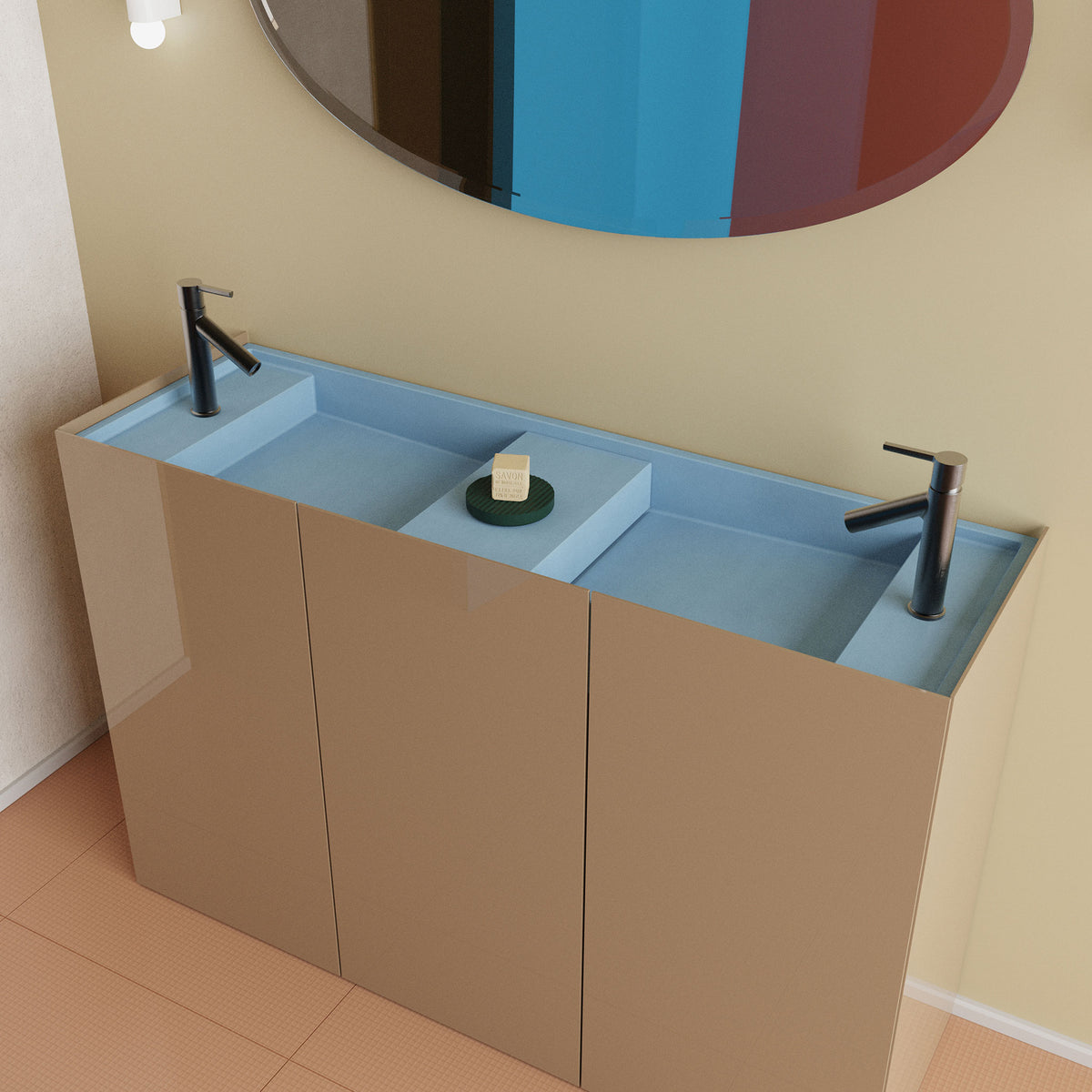 Dami Double concrete vanity basin with Bora bathroom cabinet