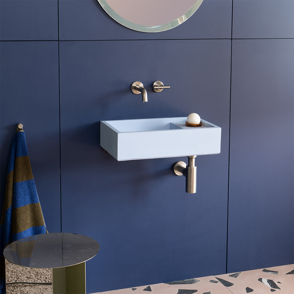 Dami Mini concrete bathroom basin with removable shelf